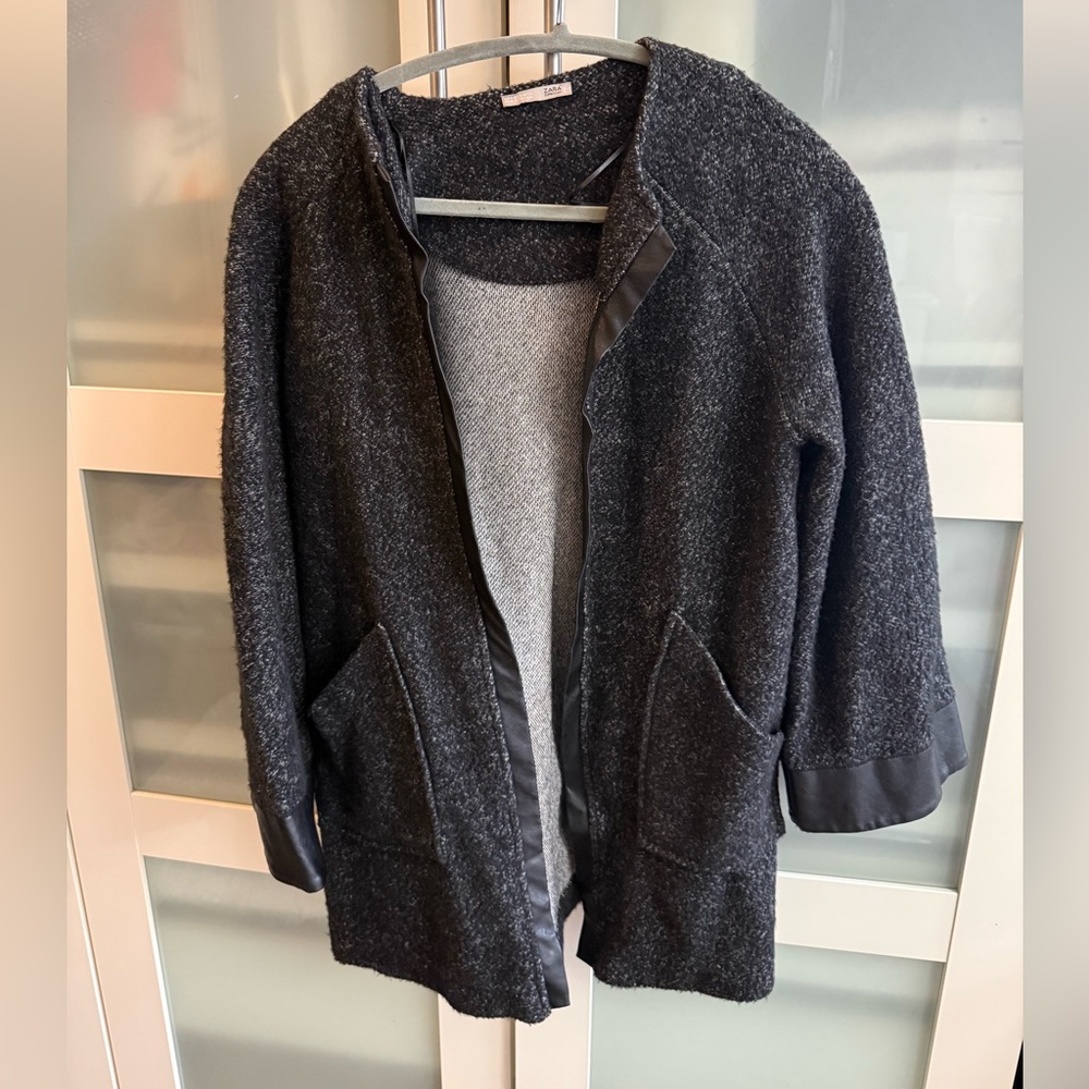Zara Collection Black and White Bouclé Open-Front Coatigan